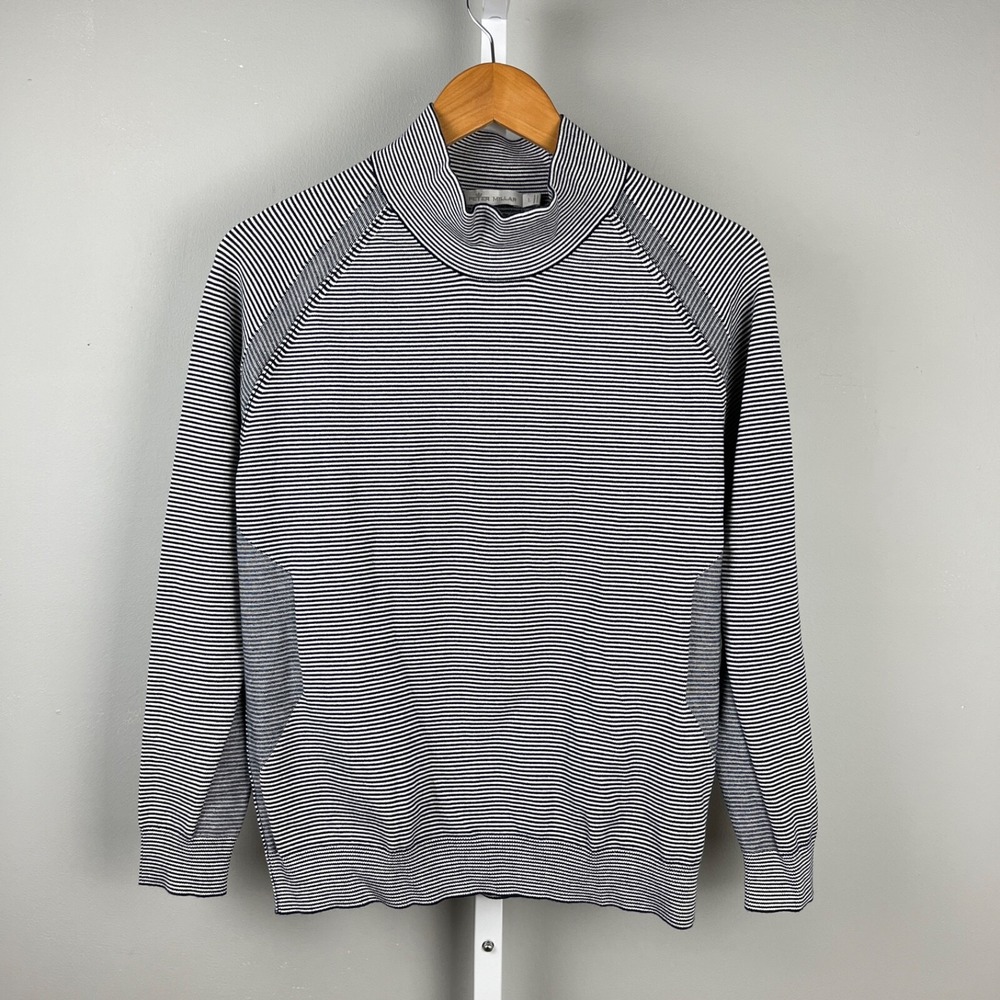 Peter Millar Hepburn Stripe Sport Turtleneck‎ Sweater Womens Large Navy White